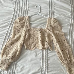 Textured Weave Top with Voluminous Sleeves